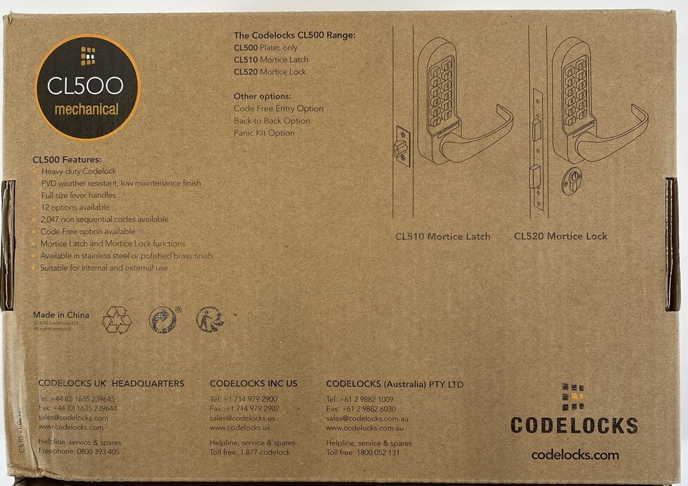 Codelock Mechanical Keypad Leverset W/ Code Free Feature Heavy Duty 515 SS PVD