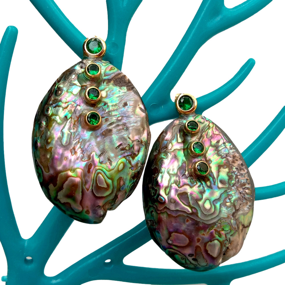 Natural Rainbow Abalone Shell Green Cz pave Stud Earrings