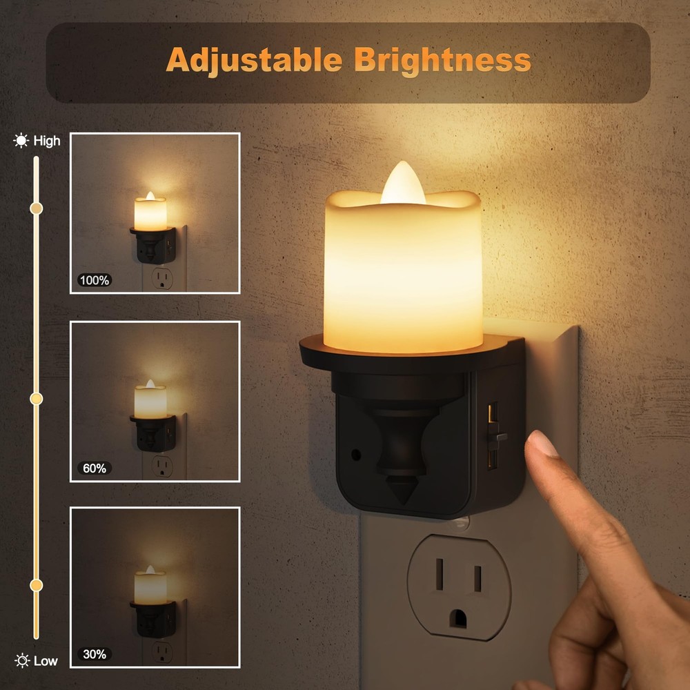 Flameless Candle Night Light, 2 Pack Night Lights Plug into Wall, 3000K Soft ...