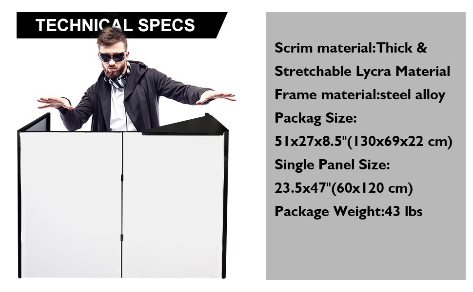 PRORECK DJ Facade Booth Panel Metal Frame Foldable White and Black with Table