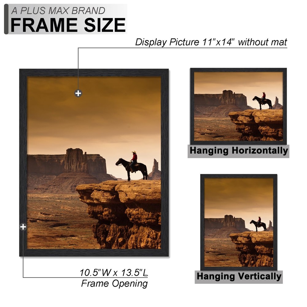 A PLUS MAX 11x14 Picture Frame, Black Engineered Wood Frame for 11x14,