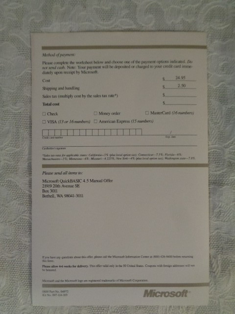 Microsoft Quickbasic 4.5 - 5 Floppy Disc & Material - 1988 - Untested