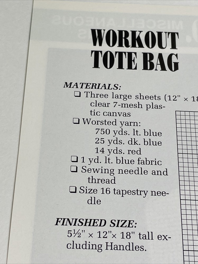 Annie's Attic Workout Tote Plastic Canvas Pattern