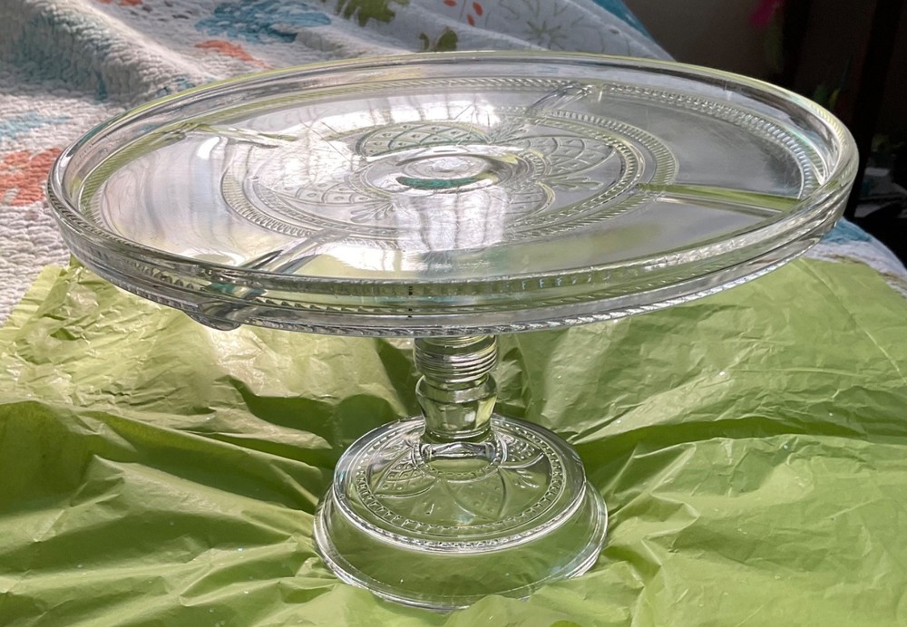 Vintage EAPG, Clear Glass Cake Stand, 11” Diameter!