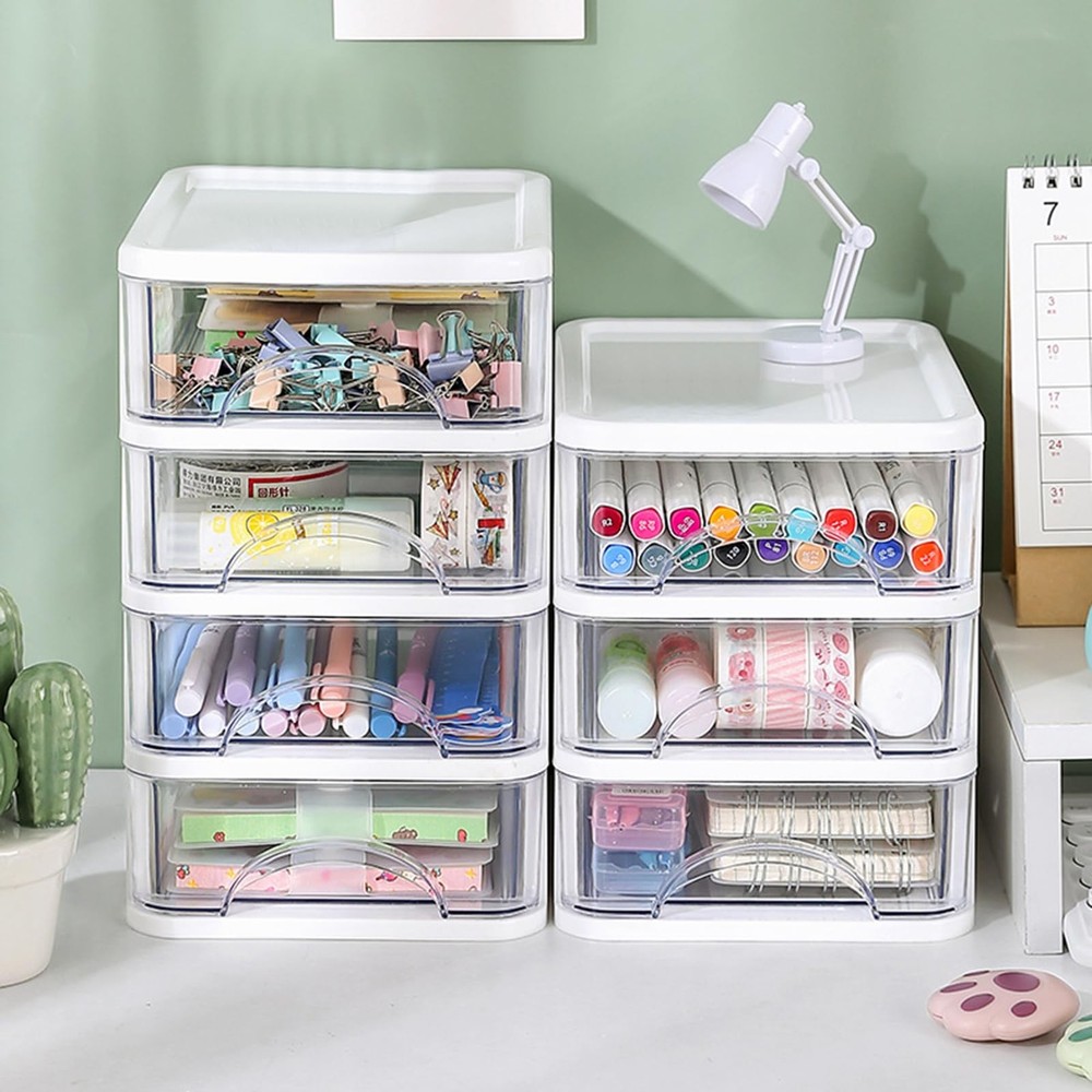 Stationery Storage Box,Desk with Drawer Desktop Desk Storage Box Stackable Or...