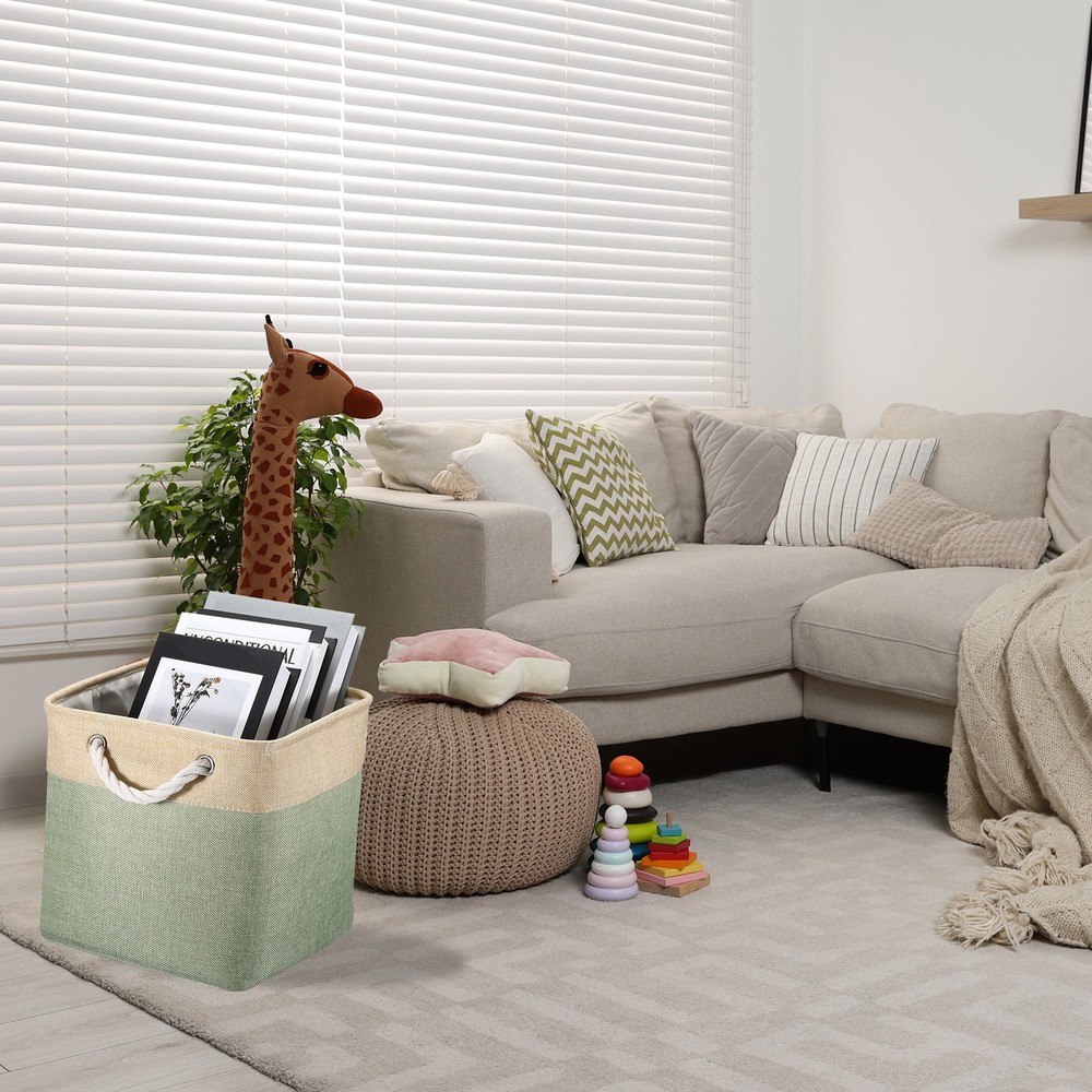 4Pack Storage Baskets Fabric Collapsible Cube Baskets White/Green