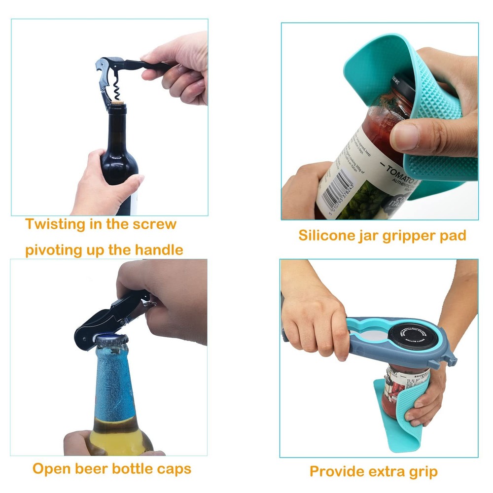 6-in-1 Jar Opener & Bottle Opener Set for Weak Hands - Multi-Function Kitchen...