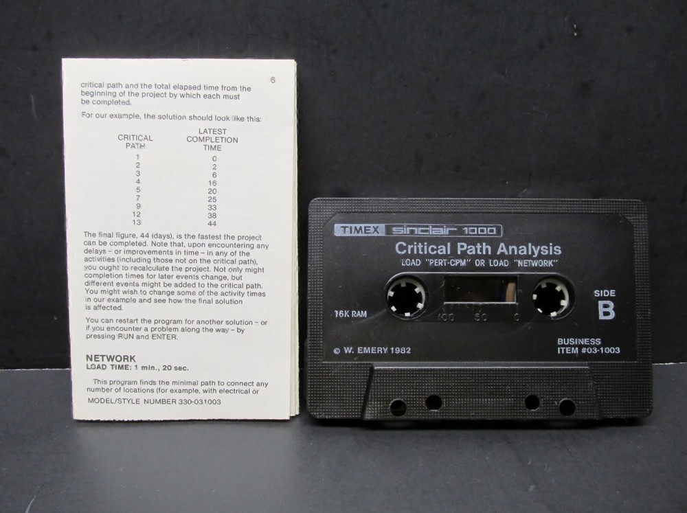 Critical Path Analysis, Timex Sinclair 1000, 1982, Cassette & Manual, Never Used