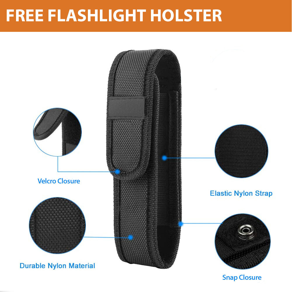 Super Bright LED Tactical Flashlight Rechargeable Work Light w/ Holster (2-PACK)