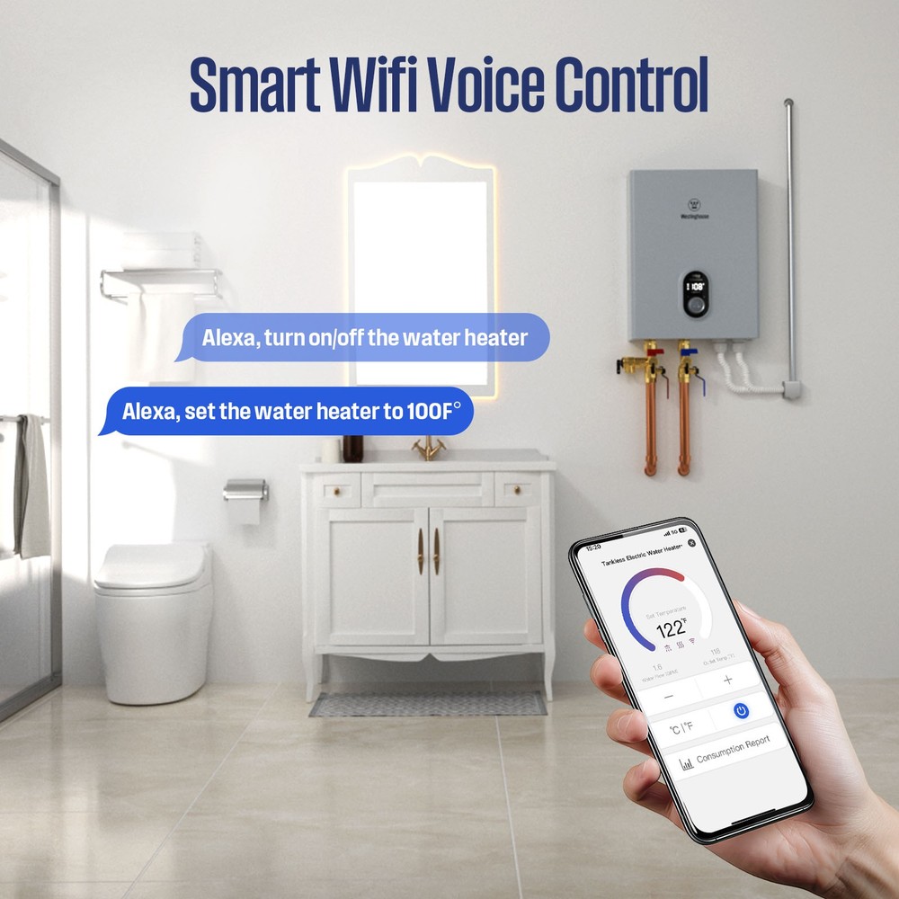 APOLO Electric Tankless Water Heater Boiler 27KW Smart Voice Control Wifi &Alexa