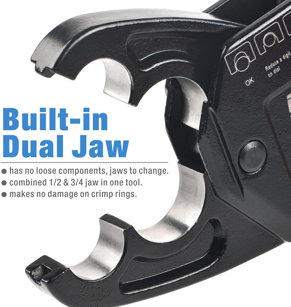 Combo Angle Head Pex Pipe Plumbing Crimping Tool for Copper Crimp Jaw Sets 1/2"