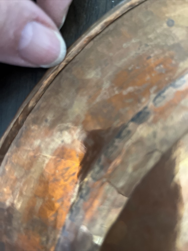 11.5" hand hammered solid copper plate w/rolled edge