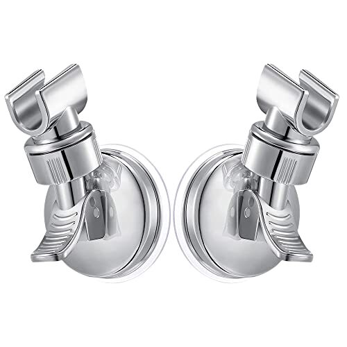 Suction Cup Shower Head Holder Adjustable Height Wall Mount Silver (2 Pack)