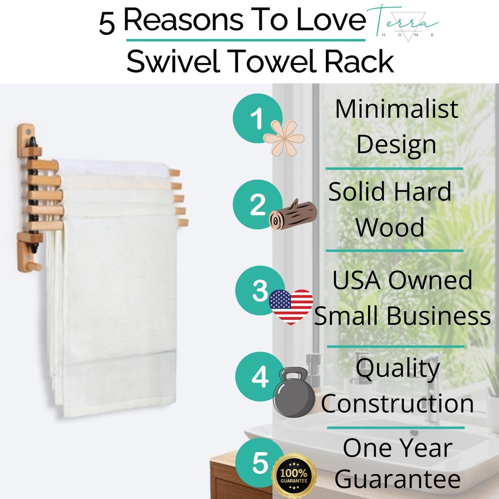 Swivel Towel Rack - Clothes Drying Rack Wall Mounted - Crafted with Rustic Ha...