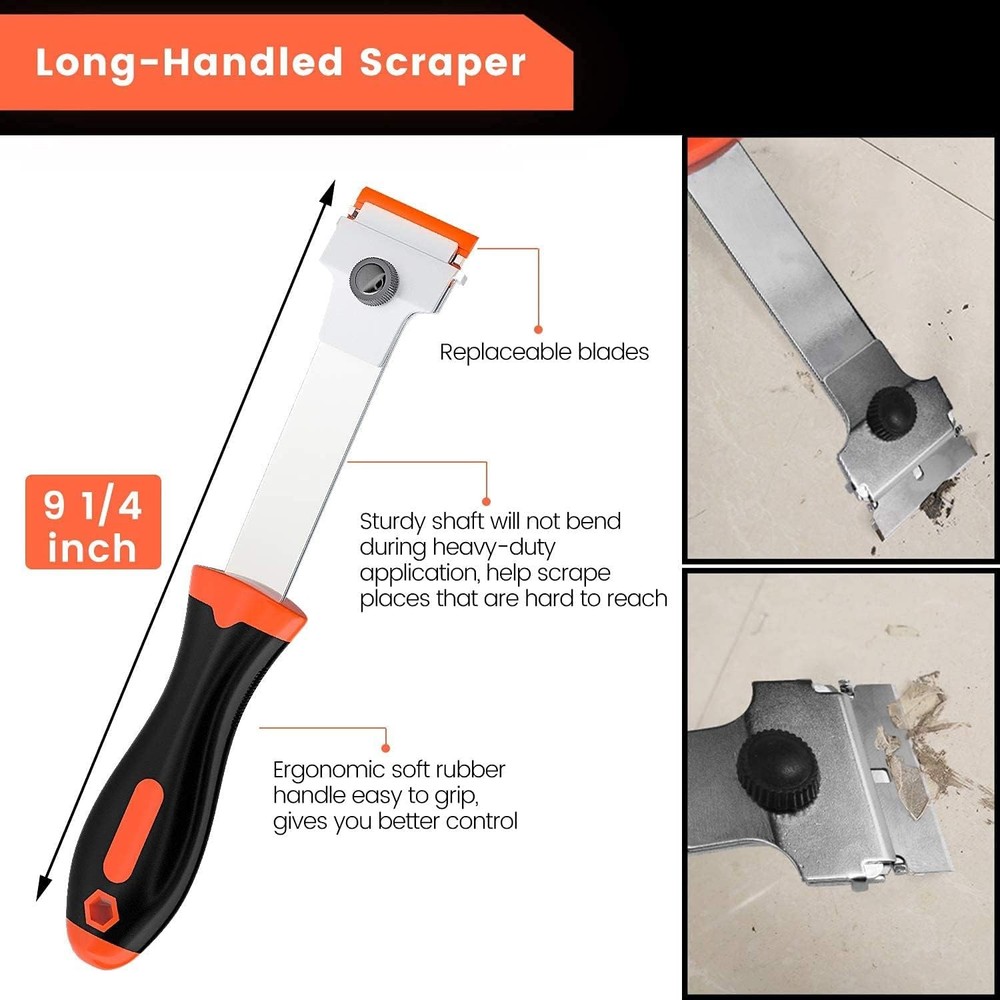 Razor Blade Scraper, Long Handled Scraper Tool with 10 Extra Replacement Blades,