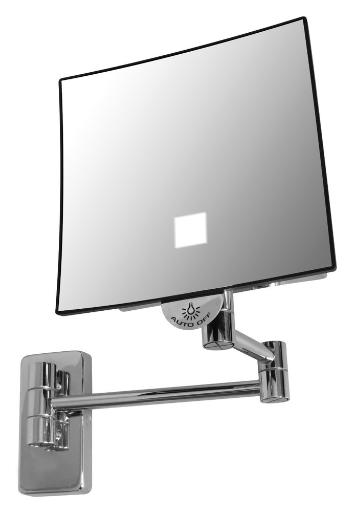 ECLIPS Square Mirror with light - Tubular arm, Wall Mounted