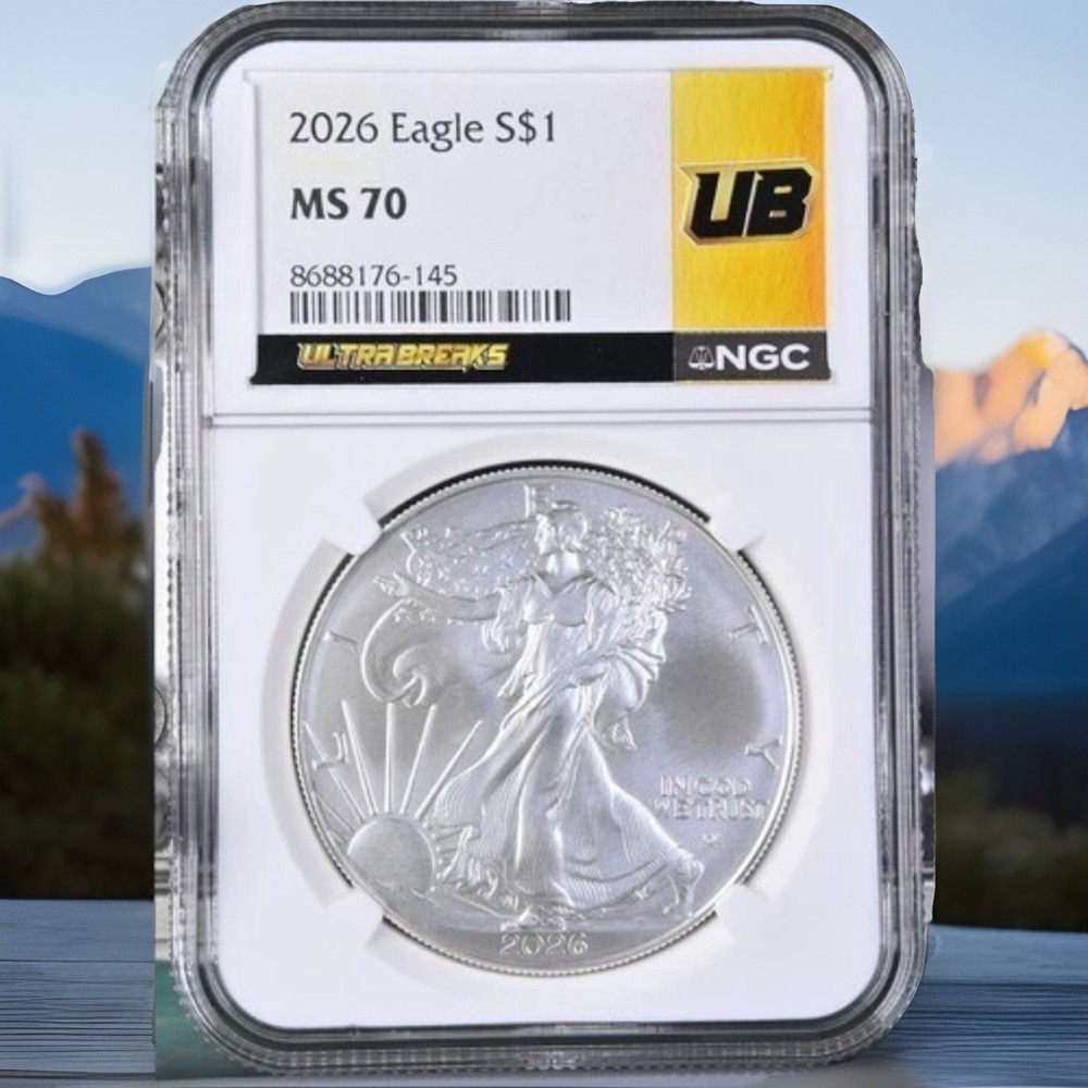 2026 Silver Eagle NGC MS70 Ultra Breaks Gold Label