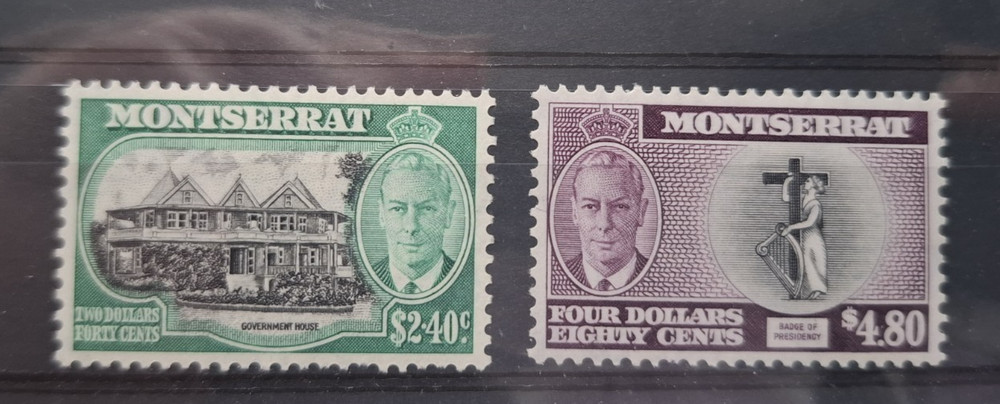 Montserrat 1951 $2.40, $4.80, top 2 values, hinged mint