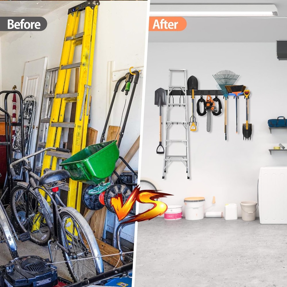 Tool Storage Rack Wall Mount, 64 Inch Adjustable Garden Tool Organizer, Heavy...