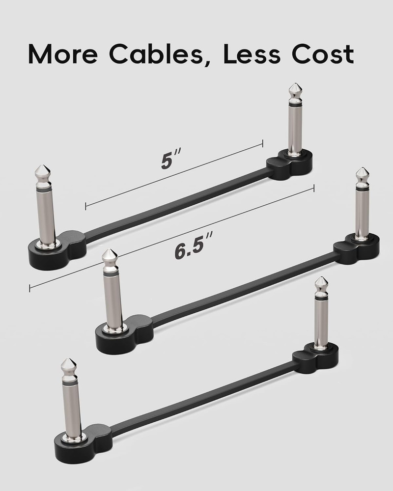 3 Pack Guitar Patch Cables, Premium 5 Inch Right-Angle 1/4" TS Pedal Board Cable