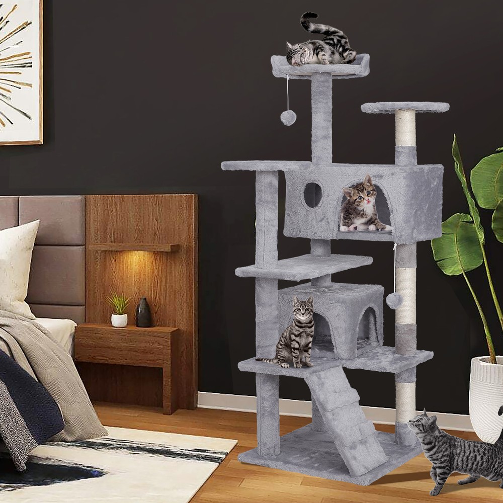 55" Cat Tree Multi Level Tower Condo Activity Center Scrathching Post Light Grey