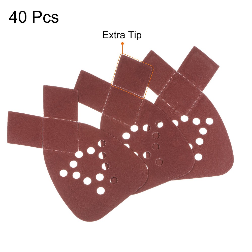 40pcs 320 Grit 12 Hole Hook Loop Sandpaper Triangular Sanding Pad with Extra Tip