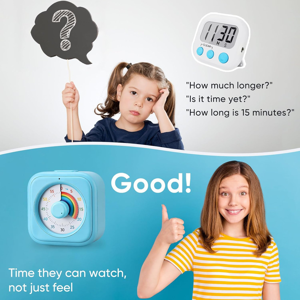 Rainbow Visual Timer for Kids, 60 Minute Silent Countdown Timer, Time Management