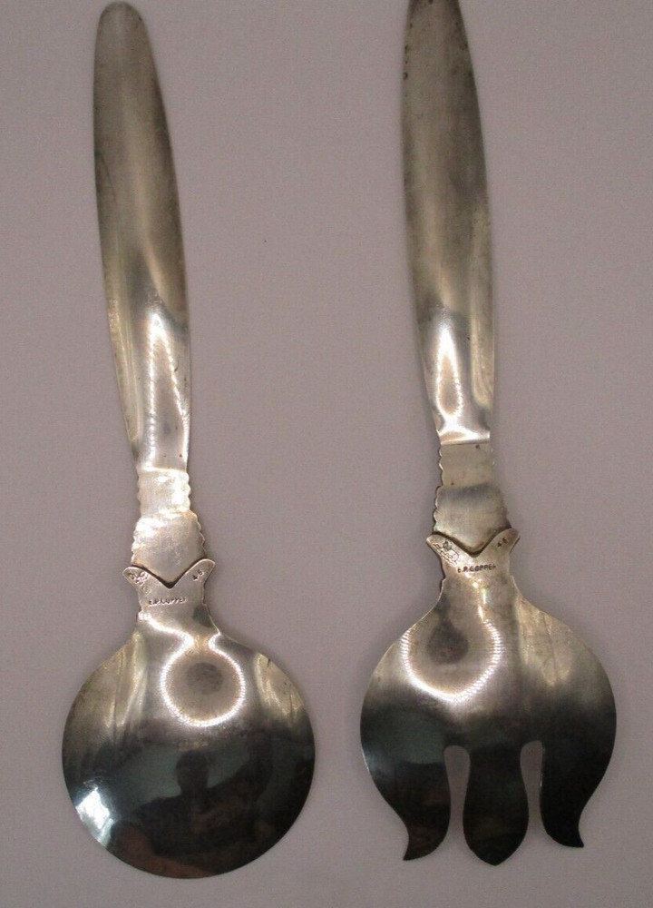 MCM DANISH JEORG JENSEN STYLE SILVER PLATED SALAD SERVER SET