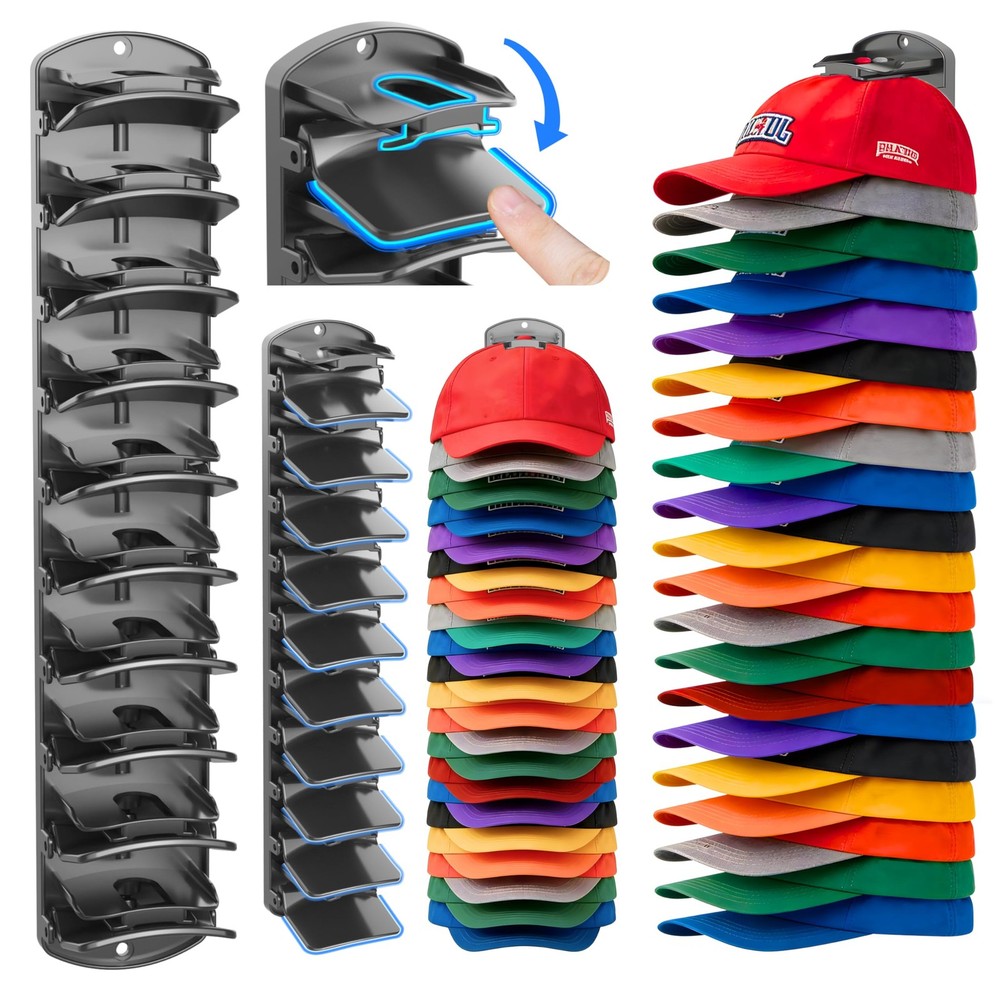 Double Capacity Hat Organizer for Baseball Caps 2 Packs - 40 Cap Storage with...