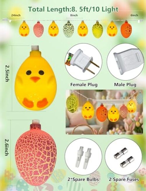 LED Easter Yellow Chicks Cracked Egg String Lights, 8.5Ft Multicolor Egg Chick