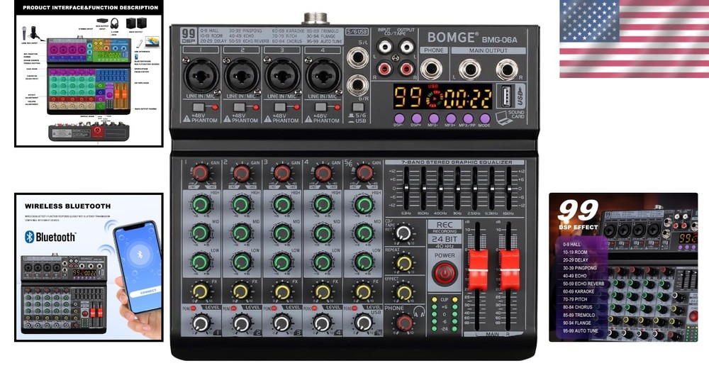 Compact DJ Mixing Console - 6 Channels, 99 DSP Effects & Independent EQ Control