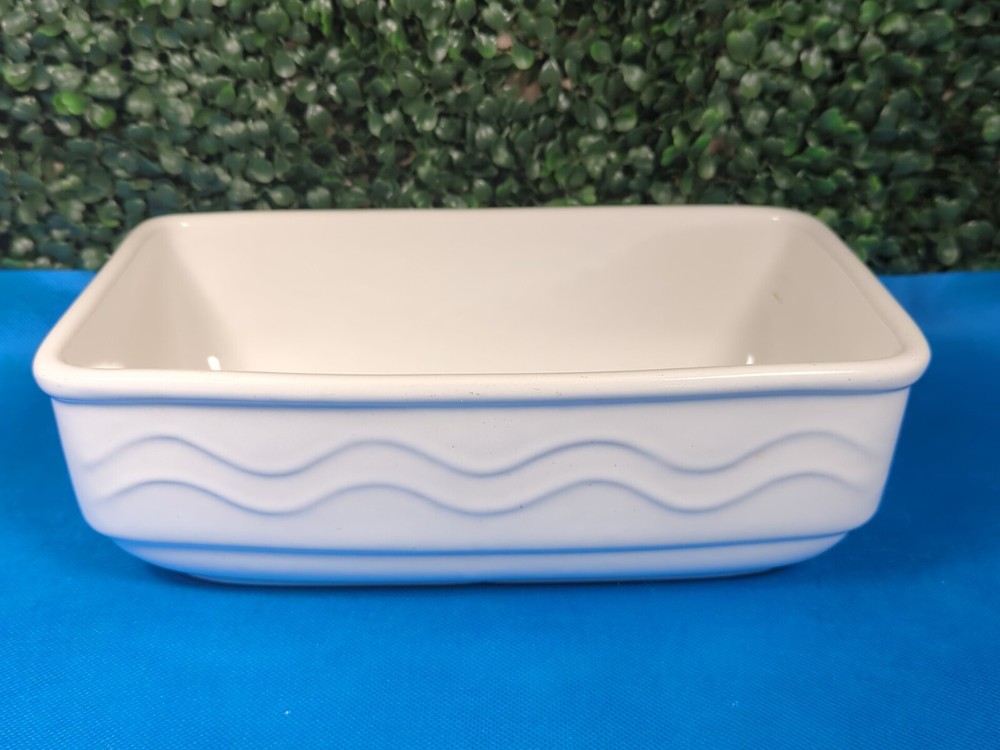 Stoneware Loaf Pan White Hubert USA Bread Baking Wave Design