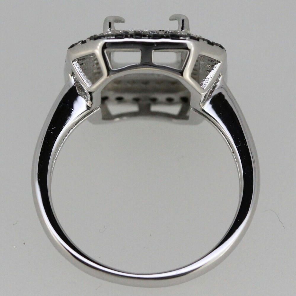 Sterling Silver Semi Mount Ring Setting OCT 10x8mm Black Spinel White