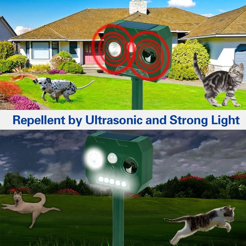 2PACK Ultrasonic Animal Repeller Solar Power Pest Mole Gopher cat pest Sensor