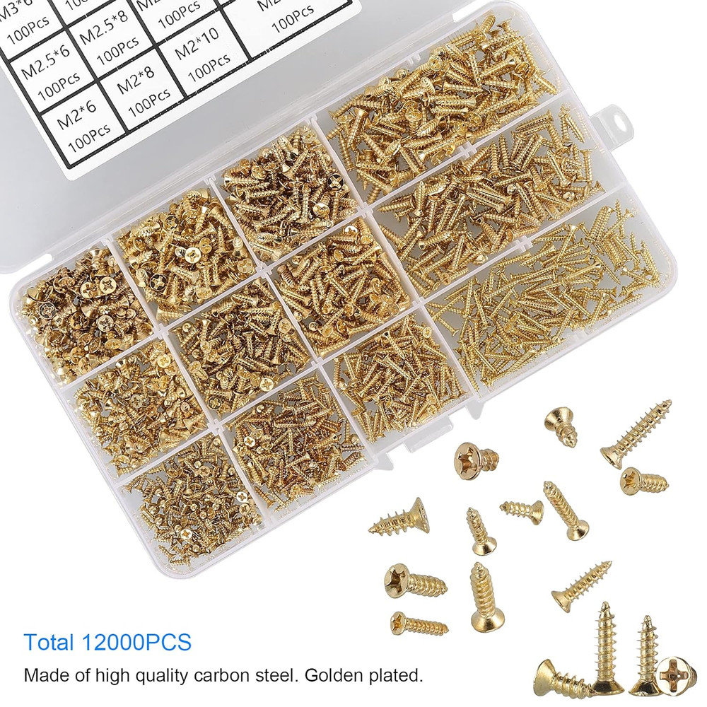 1200Pcs Tiny Phillips Flat Head Self Tapping Screws for Wood, Plastic and Soft M