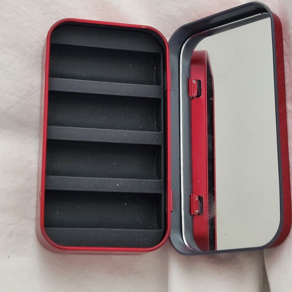 Mirrored Tin Rectangle Red Size 2.5 x 4.25" Empty Storage Box (J)
