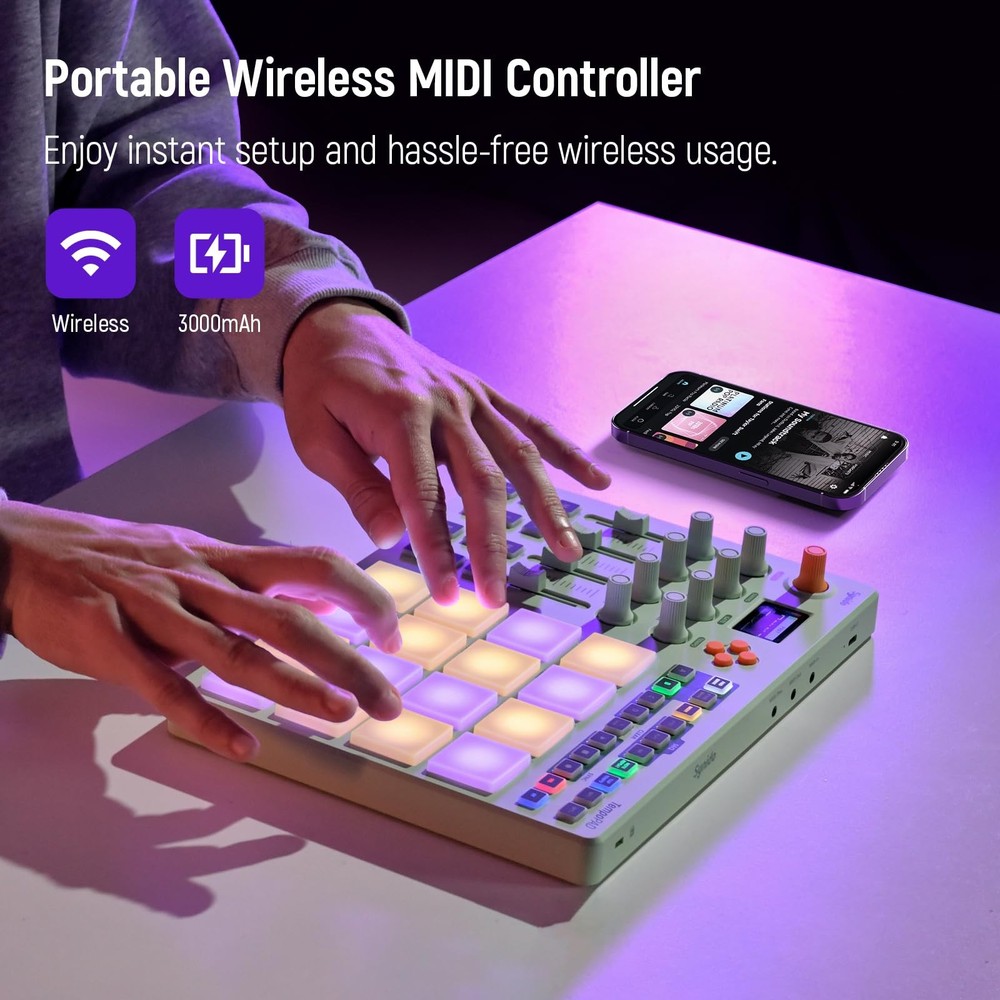 Synido Wireless MIDI Pad Controller, USB Rechargeable Beat Maker Machine for ...