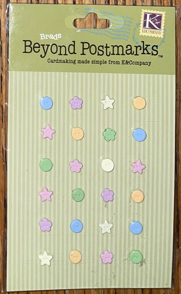 Beyond Postmarks Tiny Pastel Button Brads Flowers Stars Circles Scrapbook Crafts