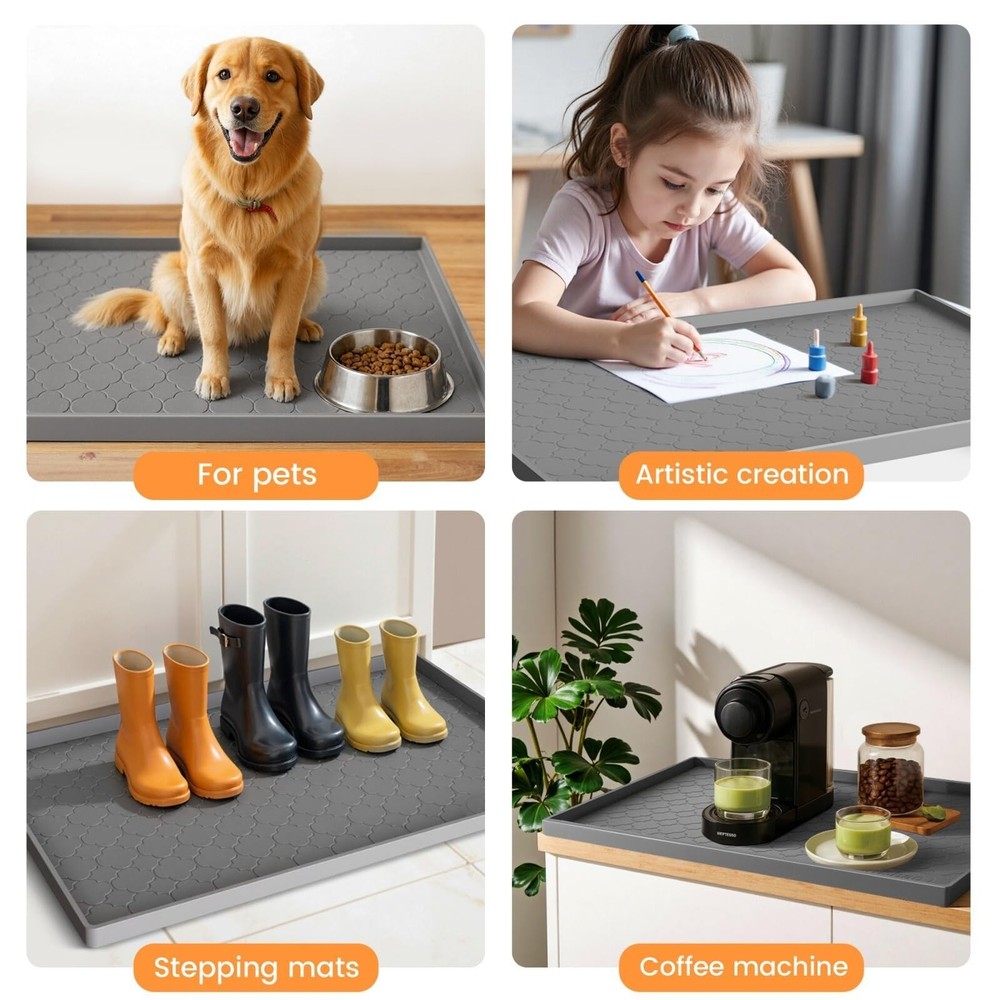 Waterproof Under Sink Mat 34" x 22", Thick Silicone Mat Cabinet Protector for...