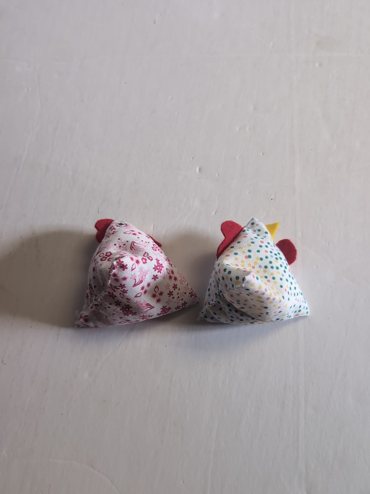 2 Chicken Pin Cushions Triangular Shape 4”