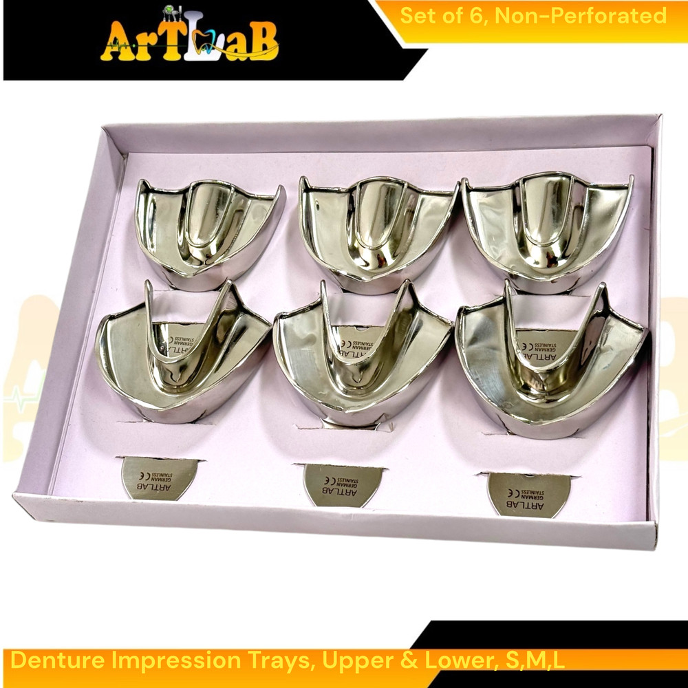 Set of 6 Denture Impression Trays, Upper & Lower, Small, Medium, Large, Plain