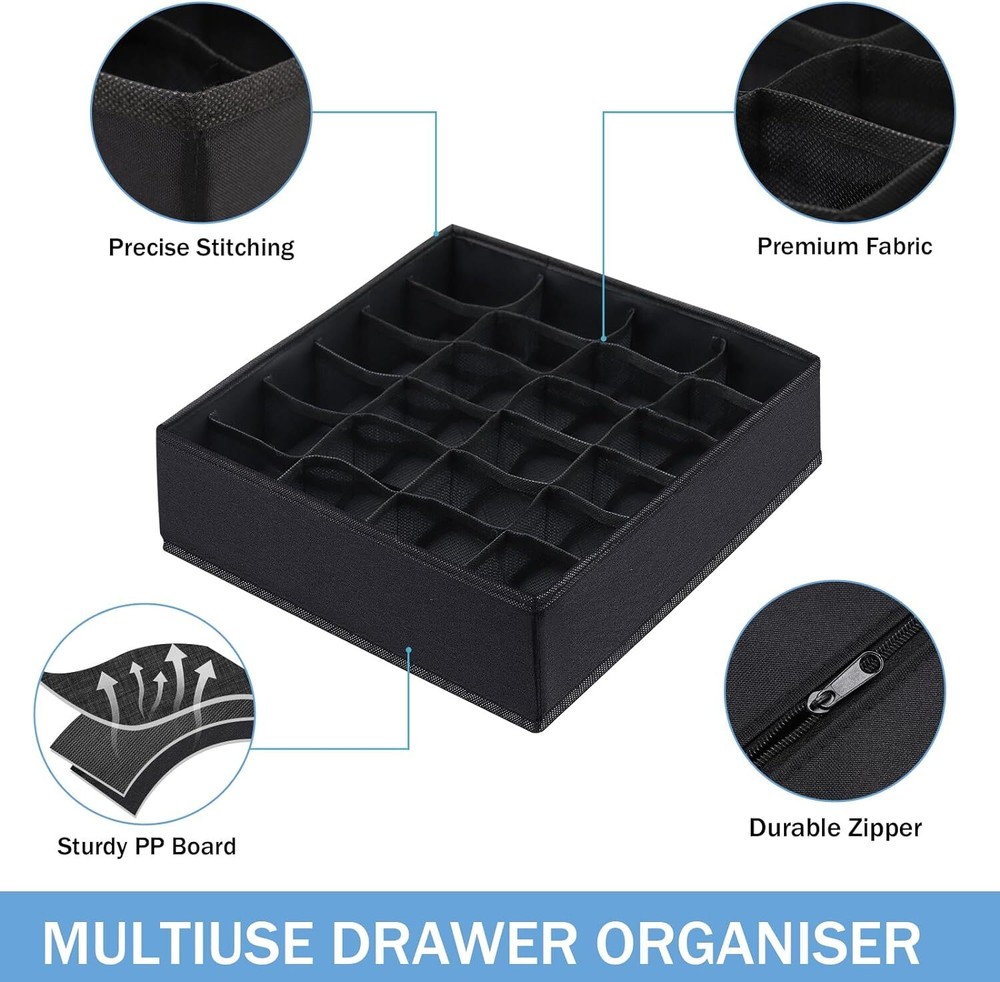 Boudar Foldable Storage Cubes Drawer Underwear Organizer 24 Cell, Black