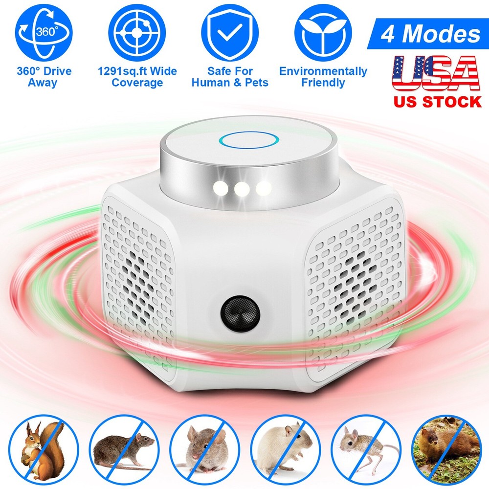 360° Ultrasonic Mouse Repellent Squirrel Repeller Rodent Detector Rat Deter US
