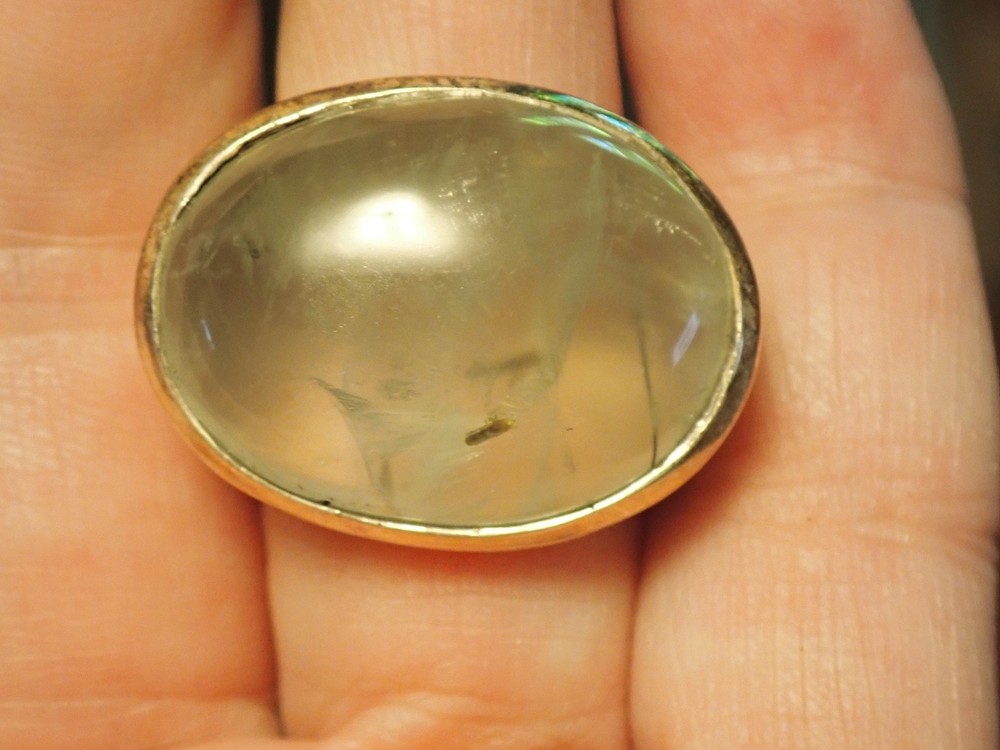 BIG Oval Prehnite Solid Sterling Silver Ring sz 8.