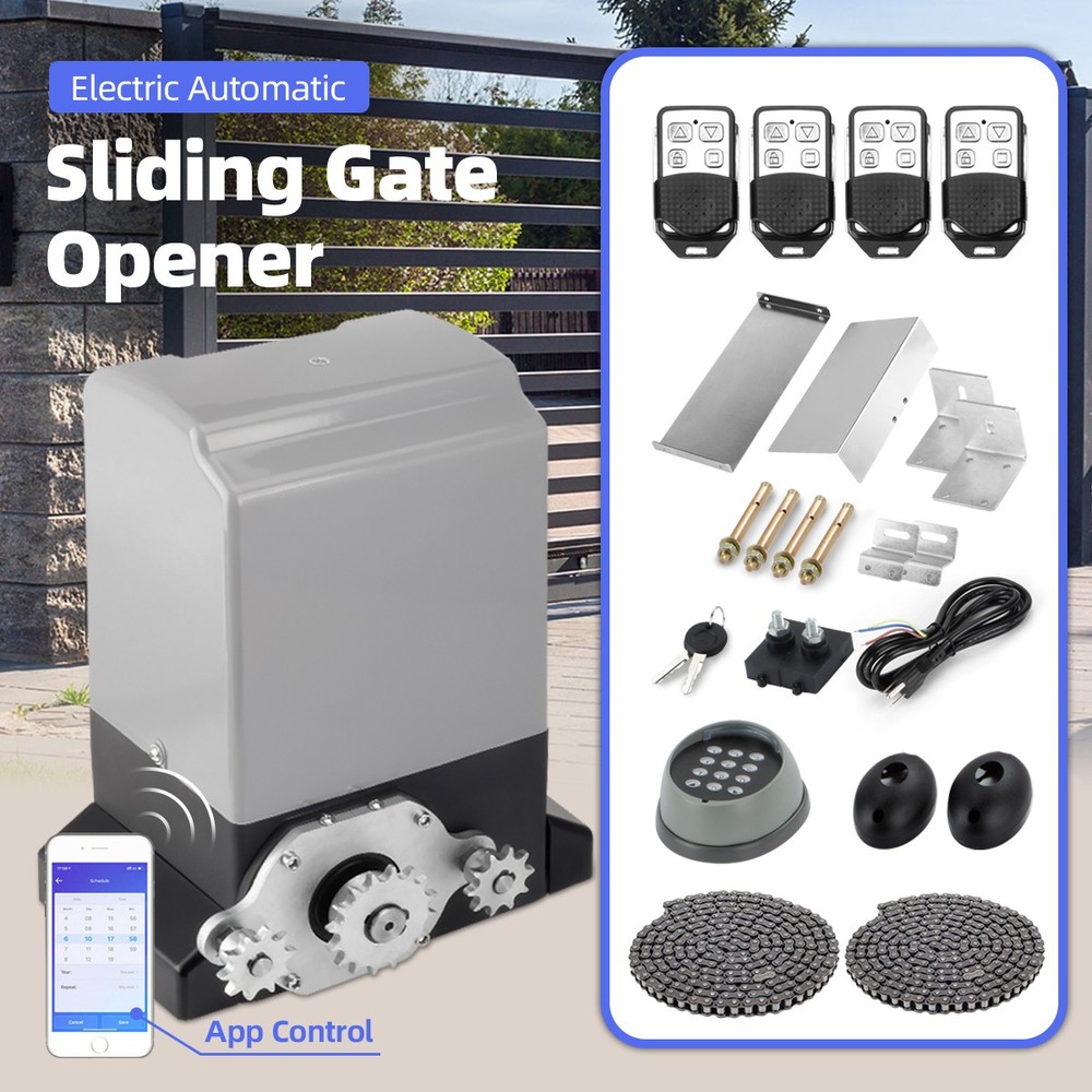 3300LBS Electric Automatic Sliding Gate Opener Motor APP+Keypad+4 Remote Control