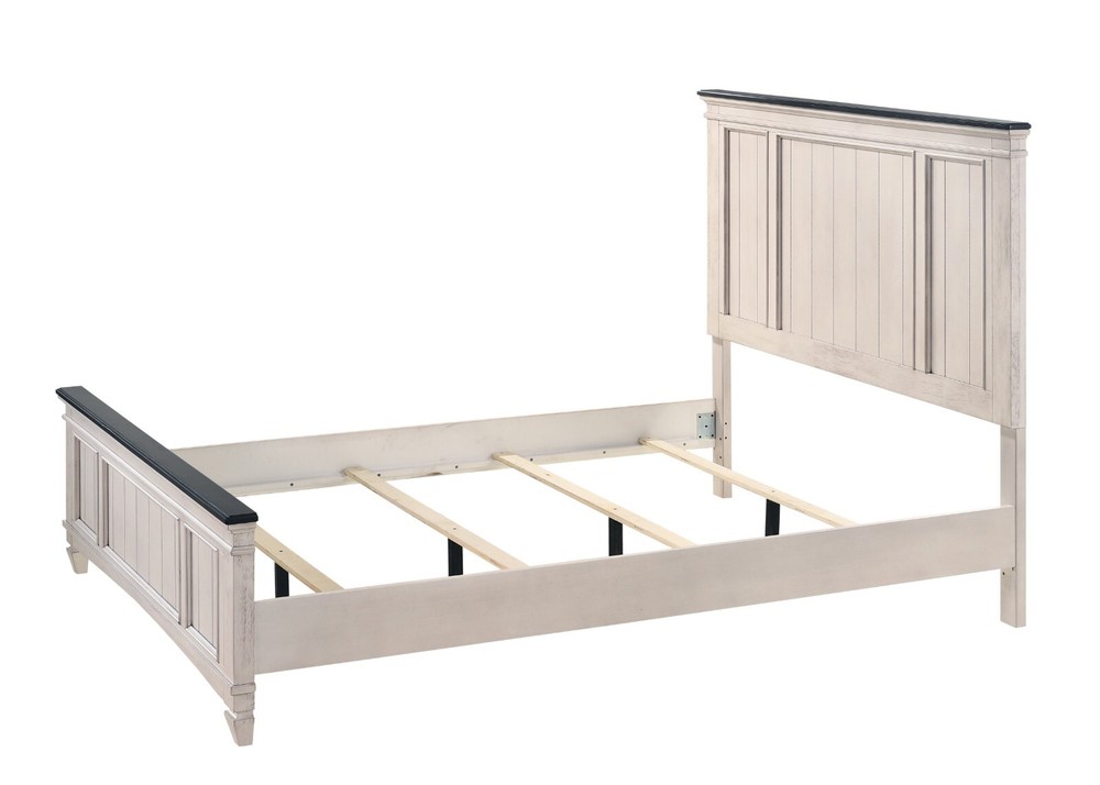 Rustic Cottage Style 5pc Queen Panel Bed Set Beige Finish Solid Wood Bedroom