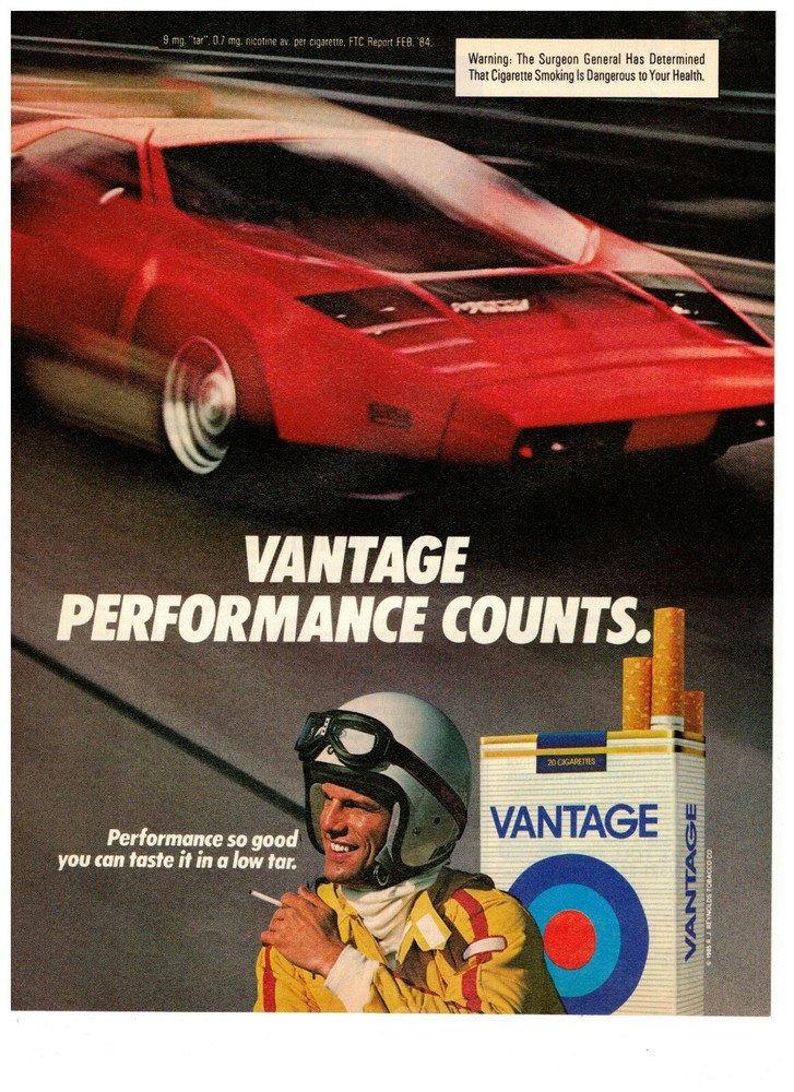 Vantage Vintage Print Ad 1993 Performance Counts Racing Cigarettes