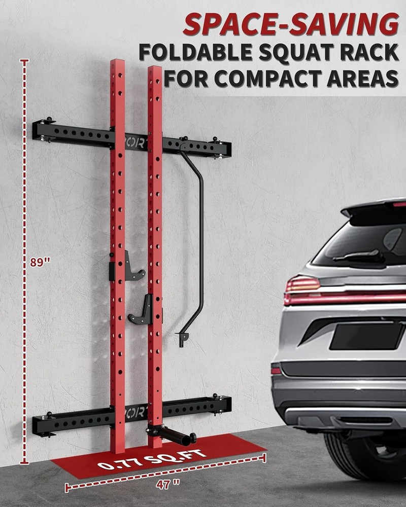 1000LBS Capacity Folding Wall-Mounted Squat Rack W/ Pull-Up Bar J-Hooks&Landmine