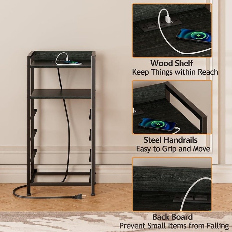 Charging Night Stand W/ LED Light Storage Drawers USB Ports Bedside Table