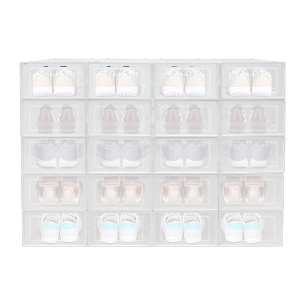 20 Pack White Plastic Shoe Boxes With Lids Stackable Storage Containers Organize